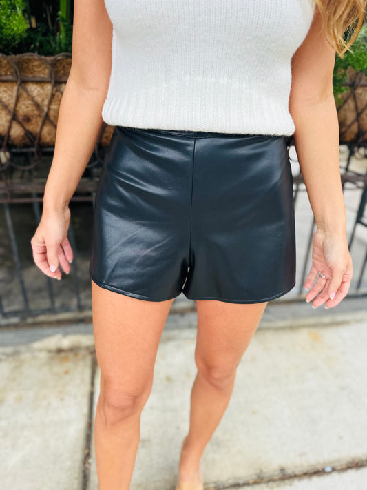 Susan High Waisted Faux Leather Shorts- Black