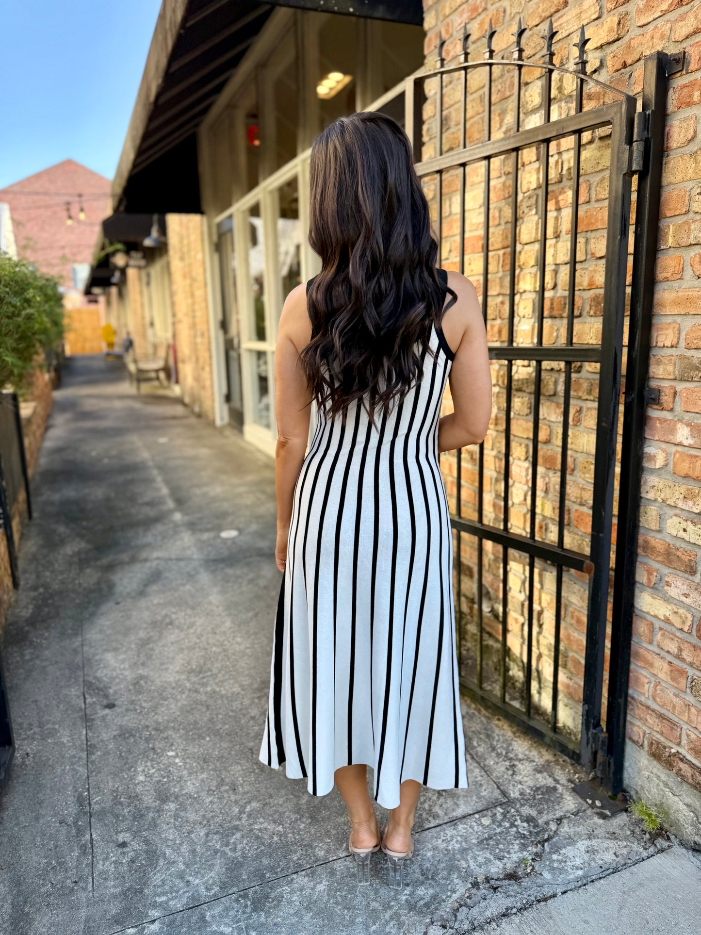 Vertical Stripe Maxi Dress- Black & White