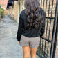 Kensie Faux Suede Bomber Jacket- Black