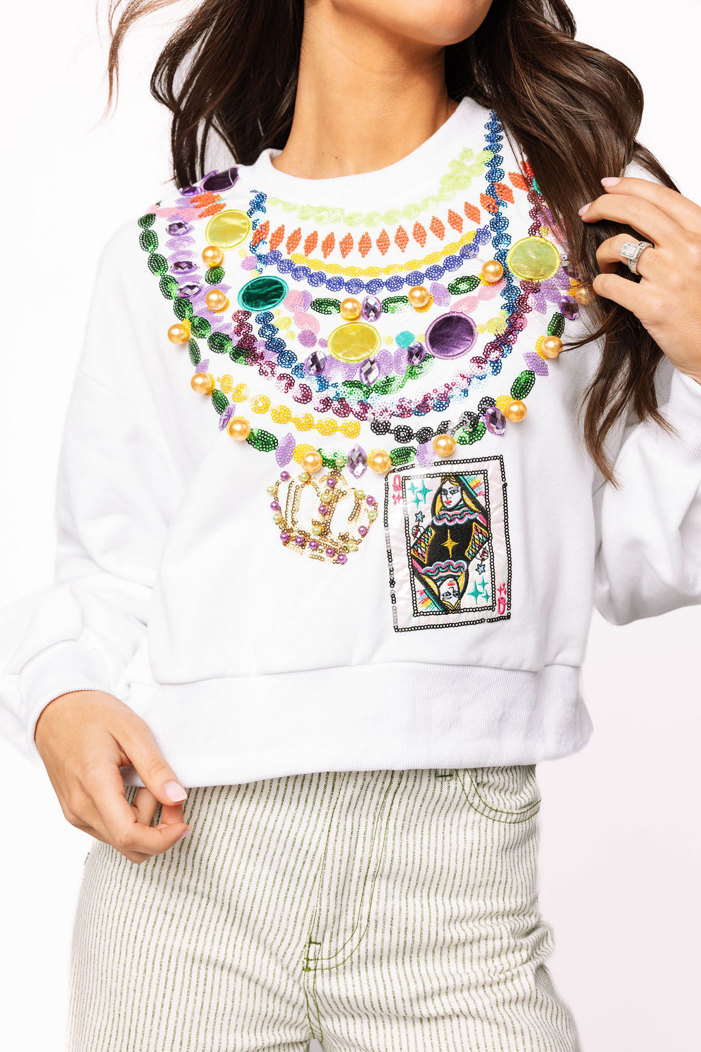 MG Queen Beads Sweatshirt- White