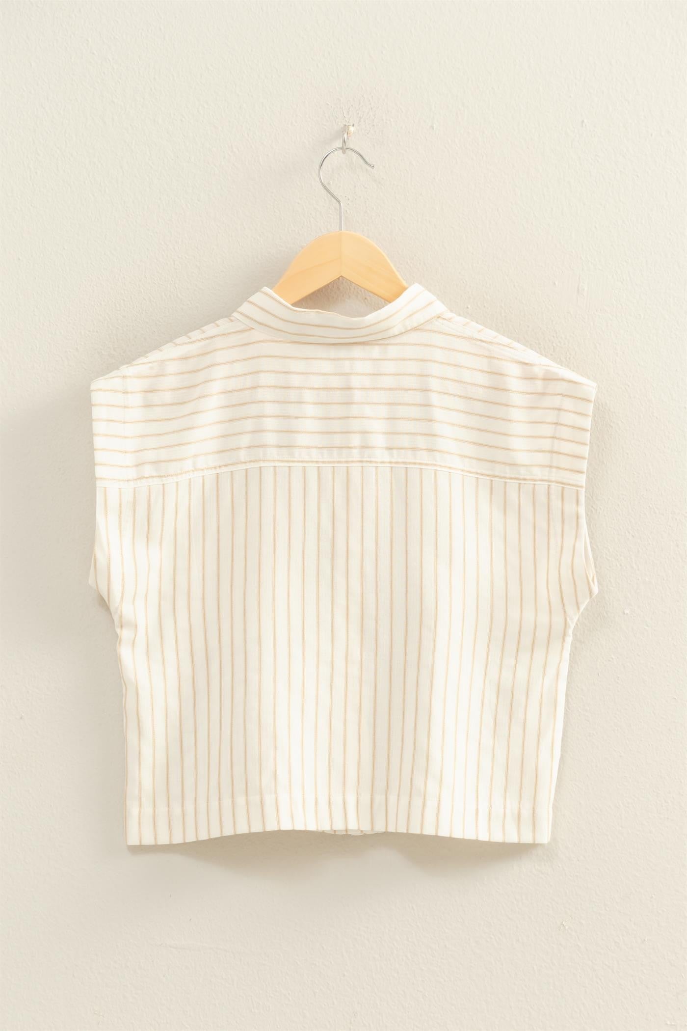Barry Striped Button Up Top- Taupe