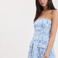 Patched Pattern Tube Mini Dress- Blue