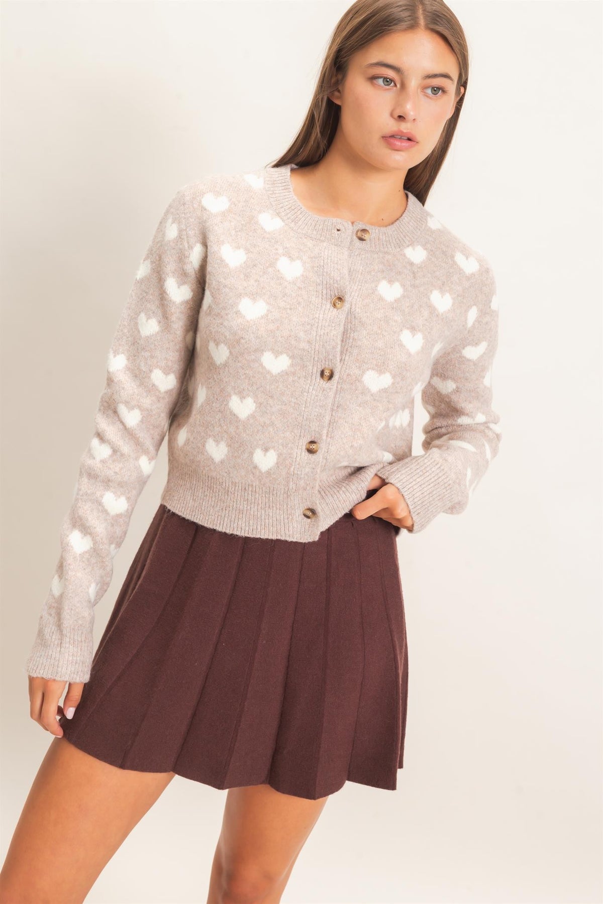 Heart Cardigan- Taupe
