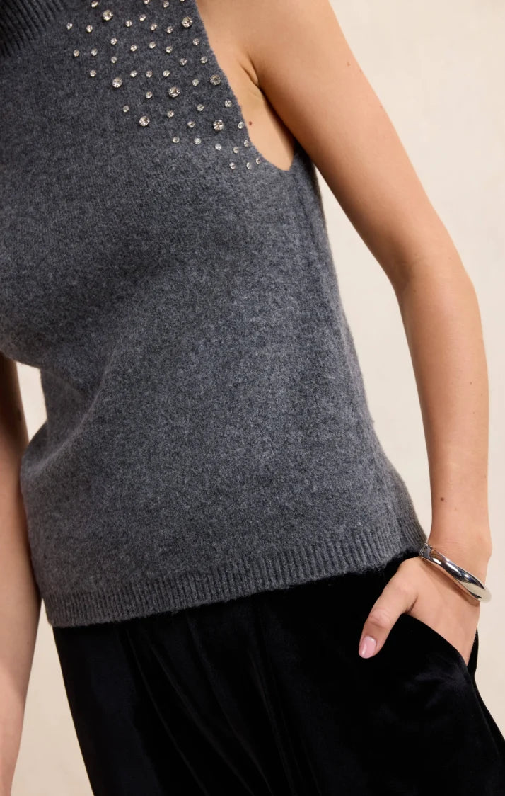 Shelby Embellished Sweater Vest- Charcoal