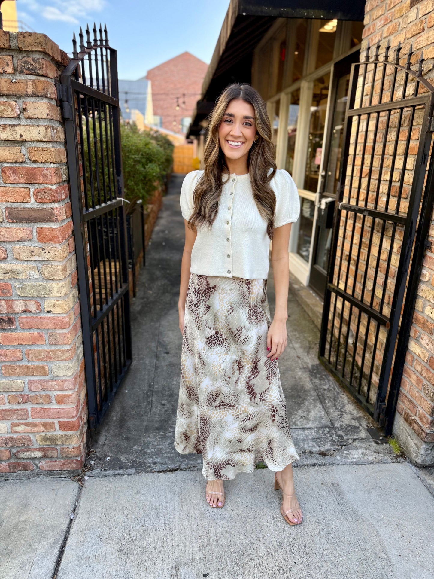 Pepita Puff Sleeve Cardigan- Ivory