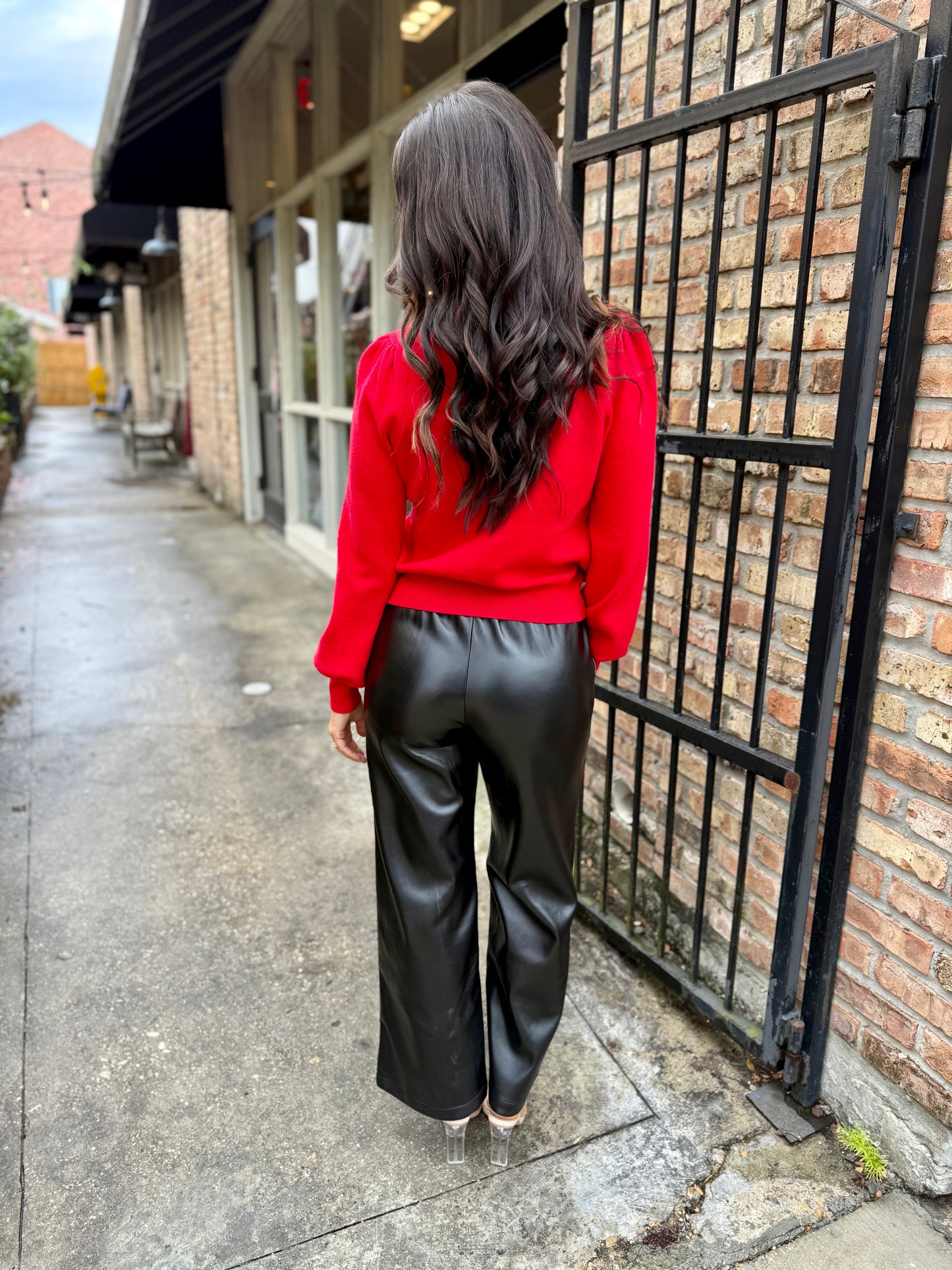 Rhinestone Bow Cardigan- Red