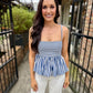 Peplum Stripe Tank- Blue