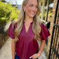 Cecila Faux Leather Top- Cordovan