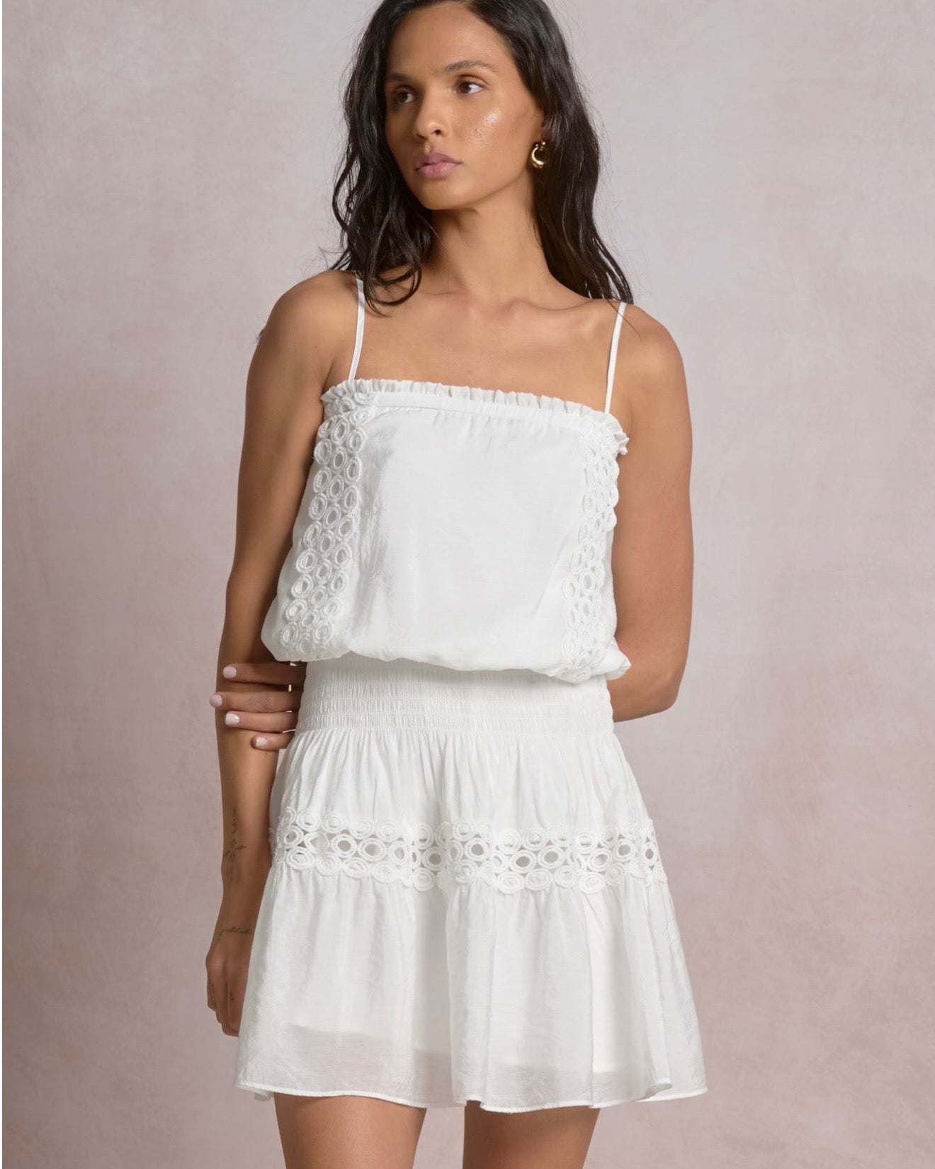 Eyelet Linen Mini Dress- White