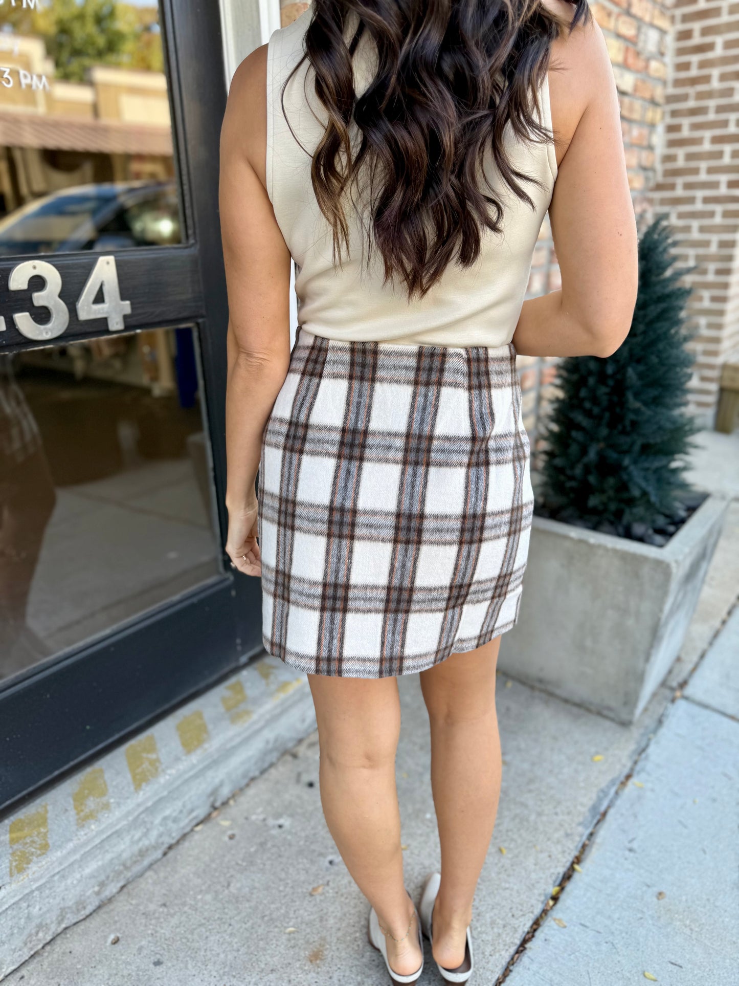 Manhattan Plaid Mini Skirt- Cream