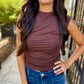 Mimi Ruched Mock Neck Top- Dk Brown