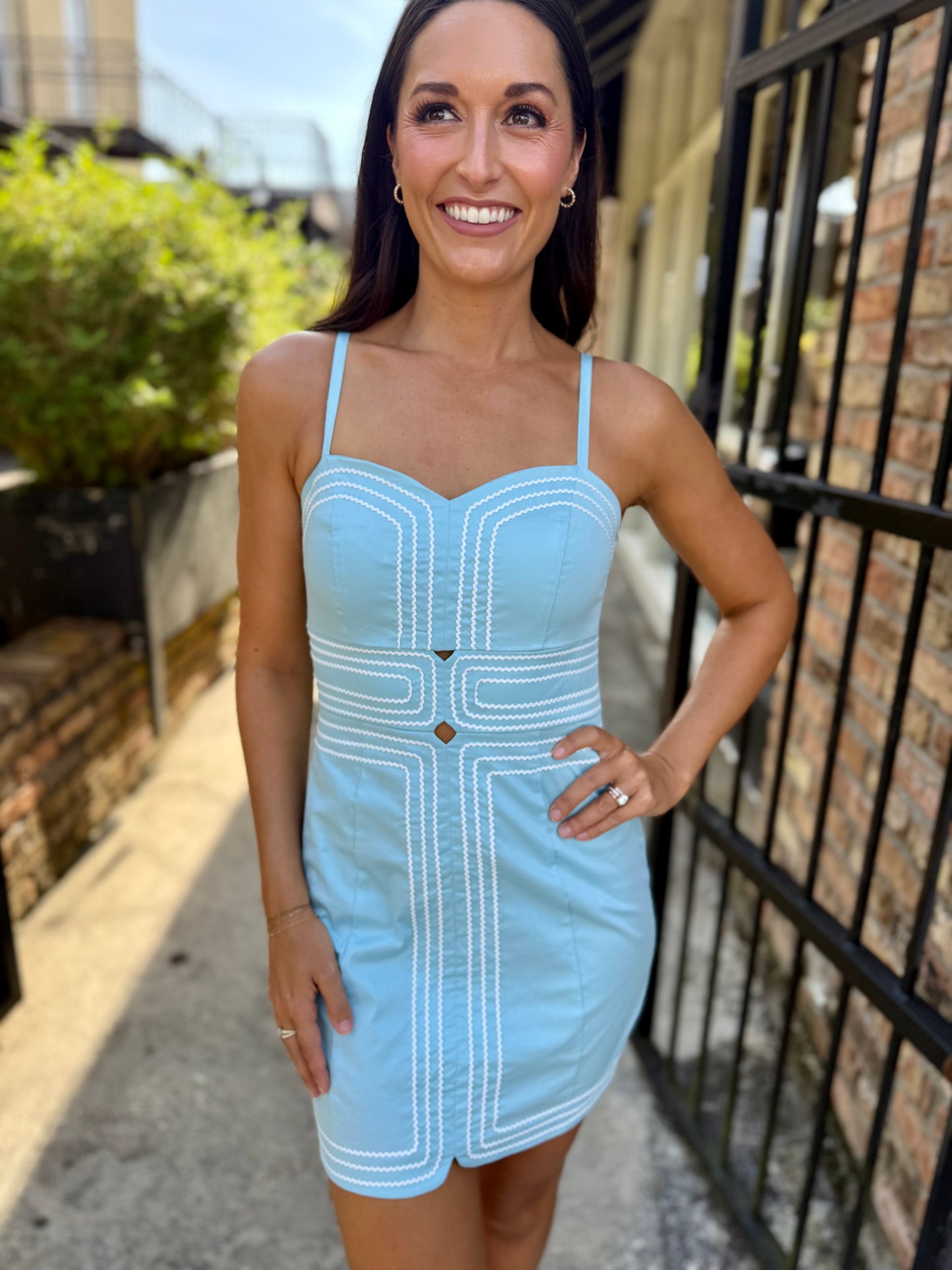 Lina Contrast Mini Dress- Powder Blue/White