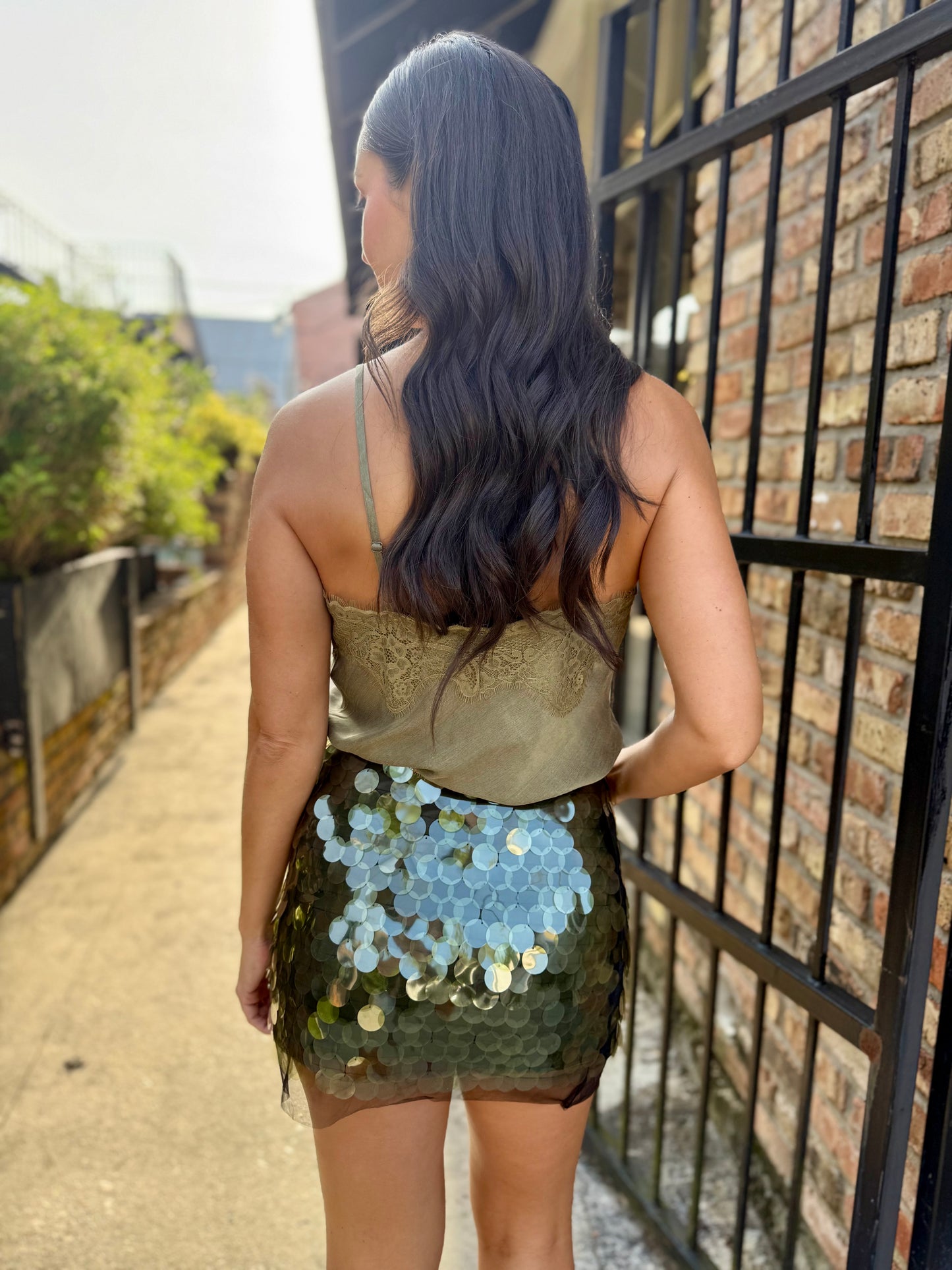 Alula Sequined Mini Skirt- Olive