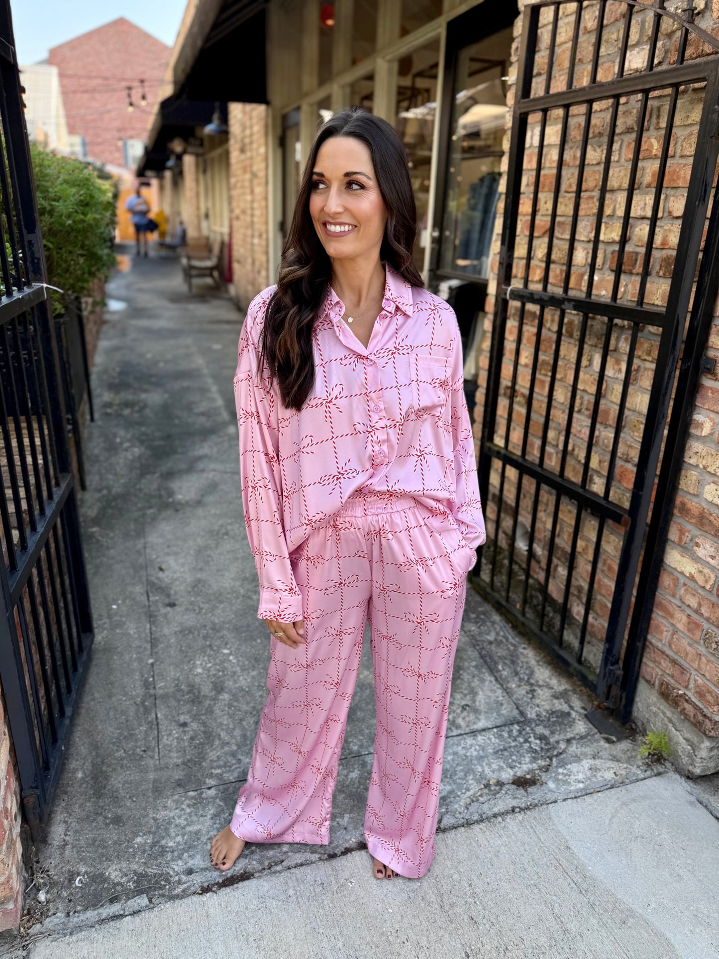 Christmas Bow Pajama SET- Pink/Red