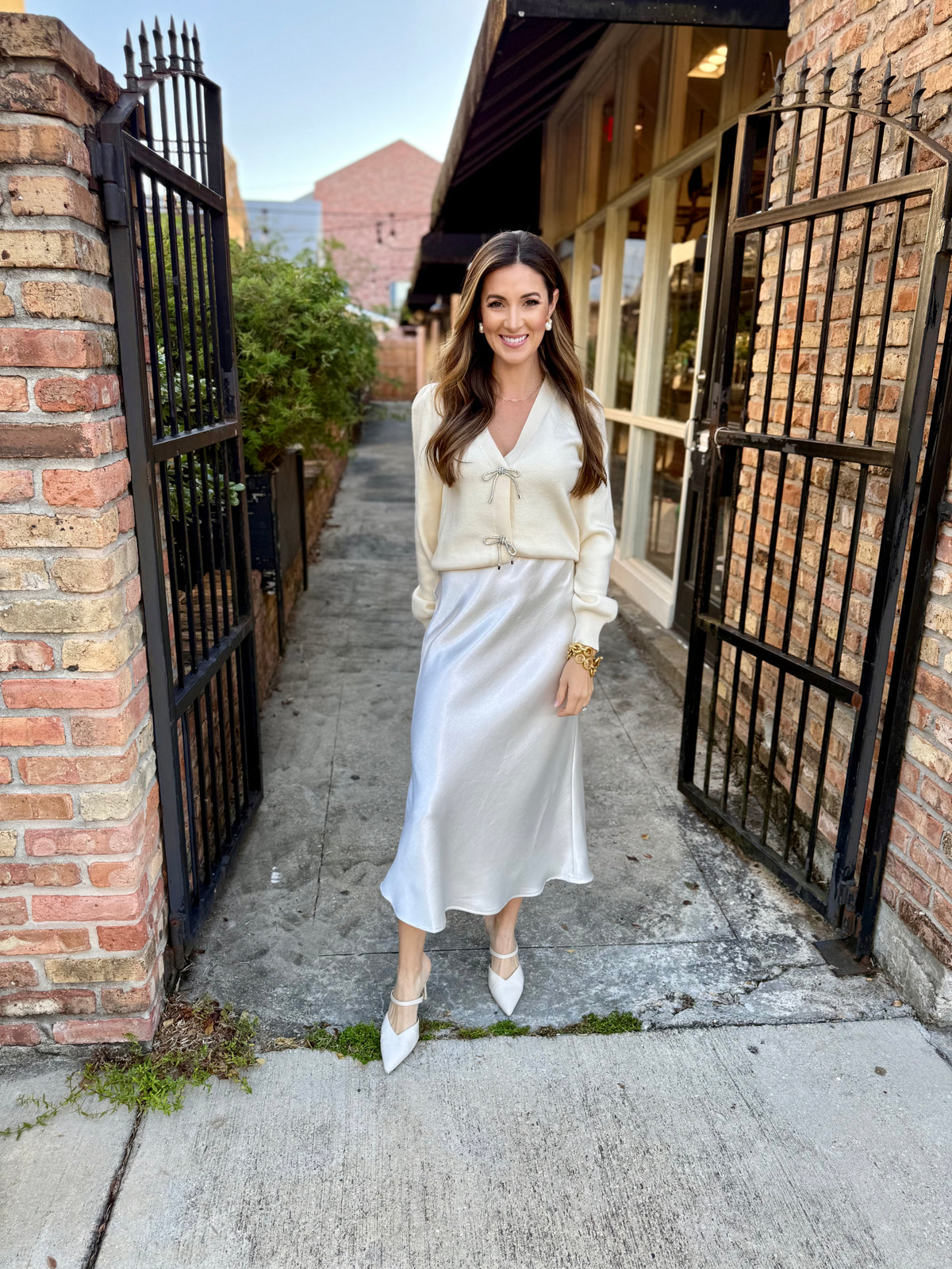 Sage Satin Maxi Skirt- Cream