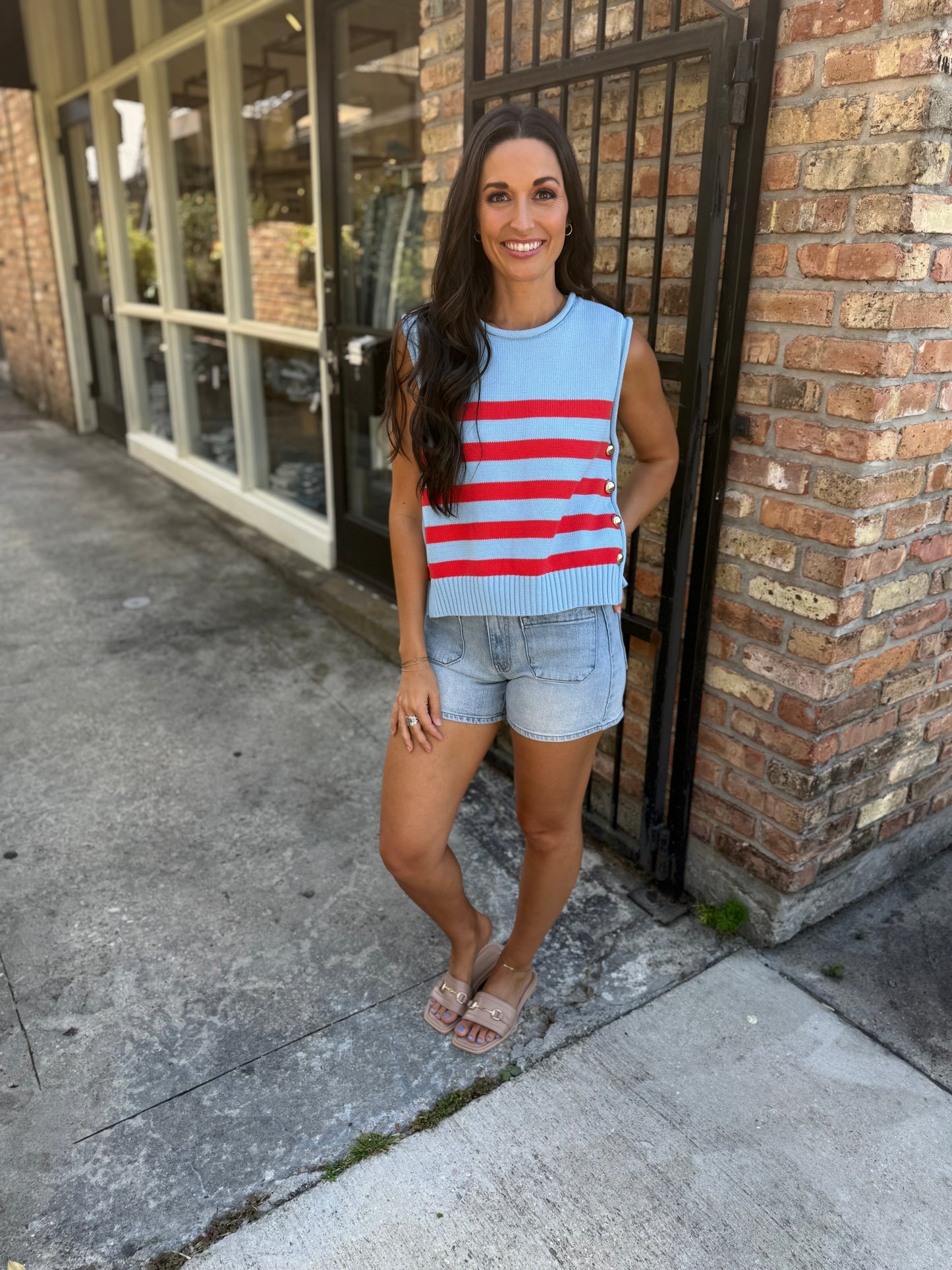 Saylor Sweater Vest Top- Blue