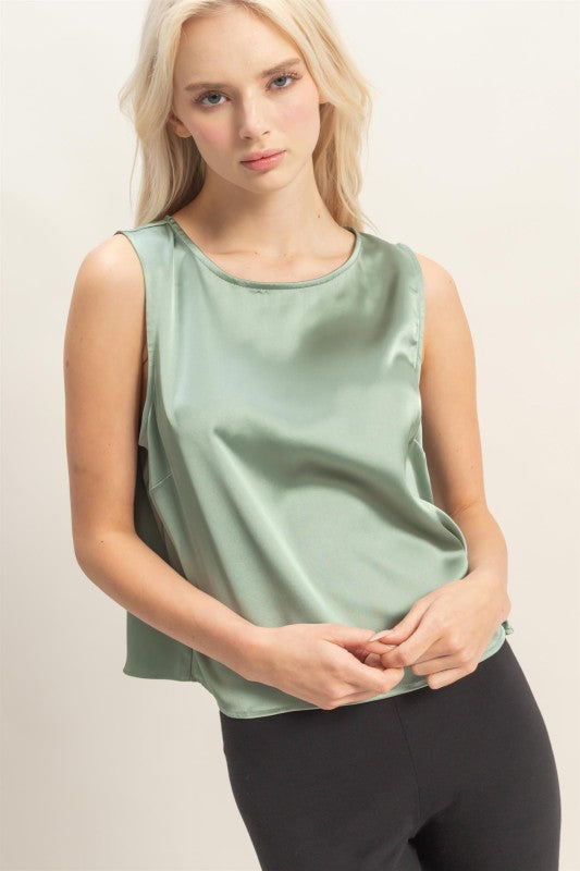 Mike Satin Tank- Sage