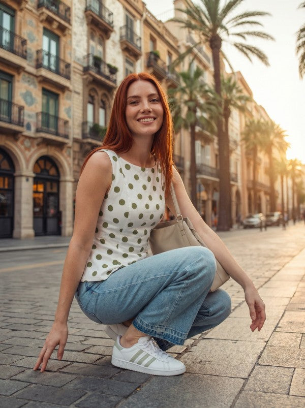 Polka Dot Peplum- White & Green