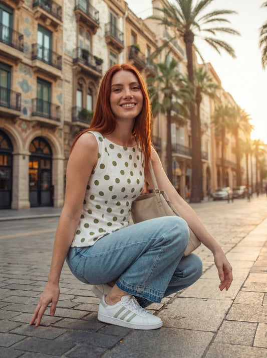 Polka Dot Peplum- White & Green