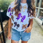 Scattered Metallic Bow Top- Purple & Gold