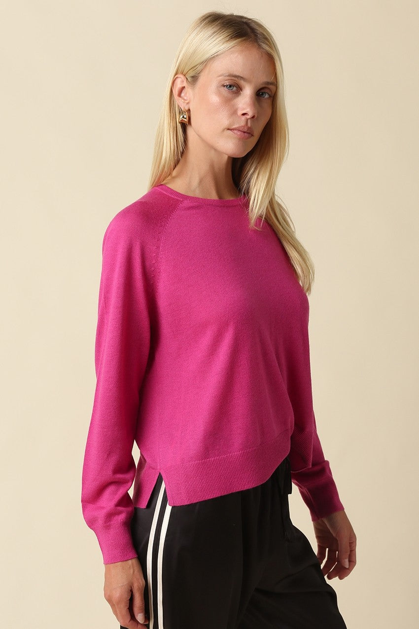 Natalie Basic Sweater- Fuchsia