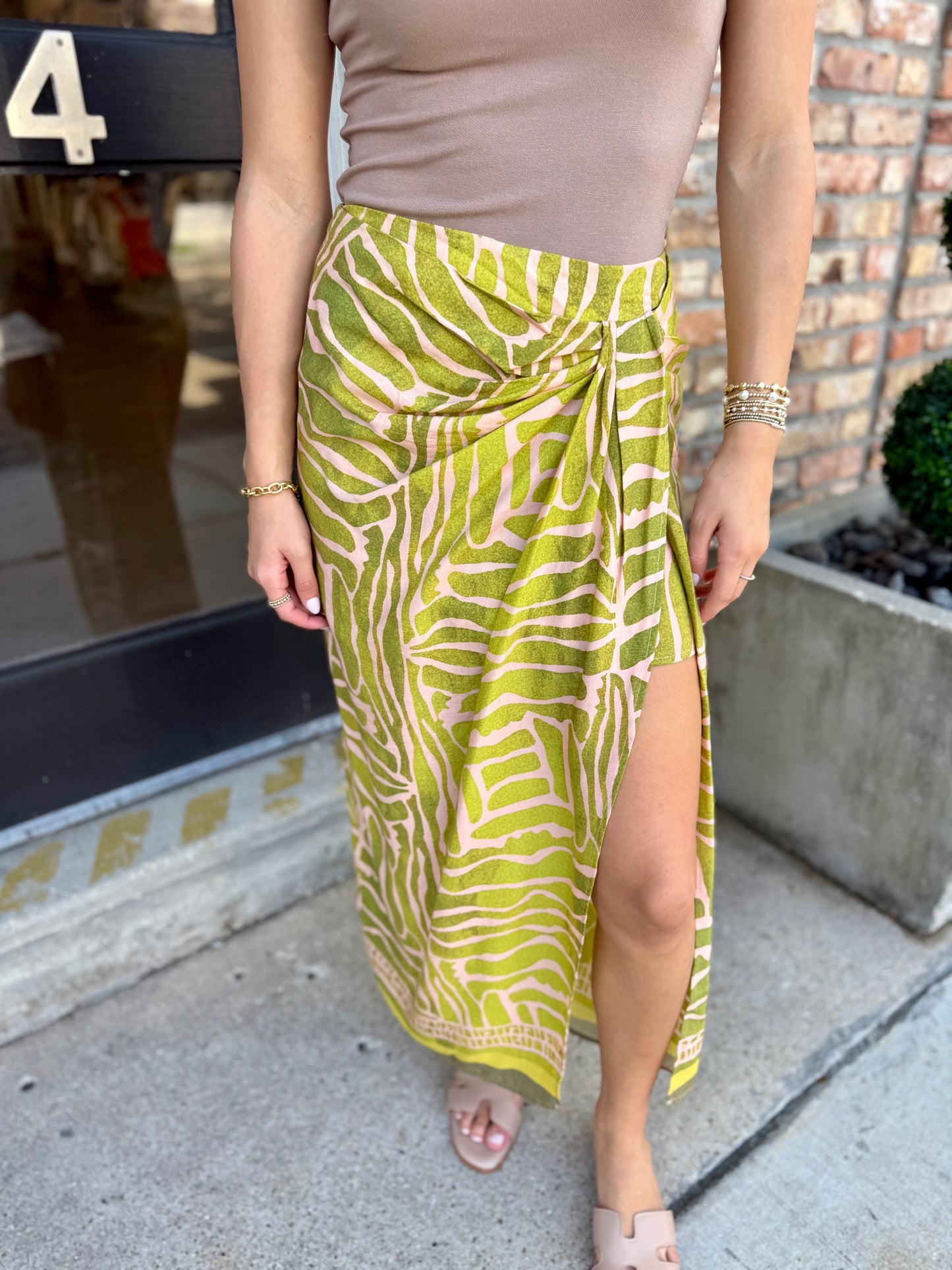 Lara Faux Wrap Skirt- Green