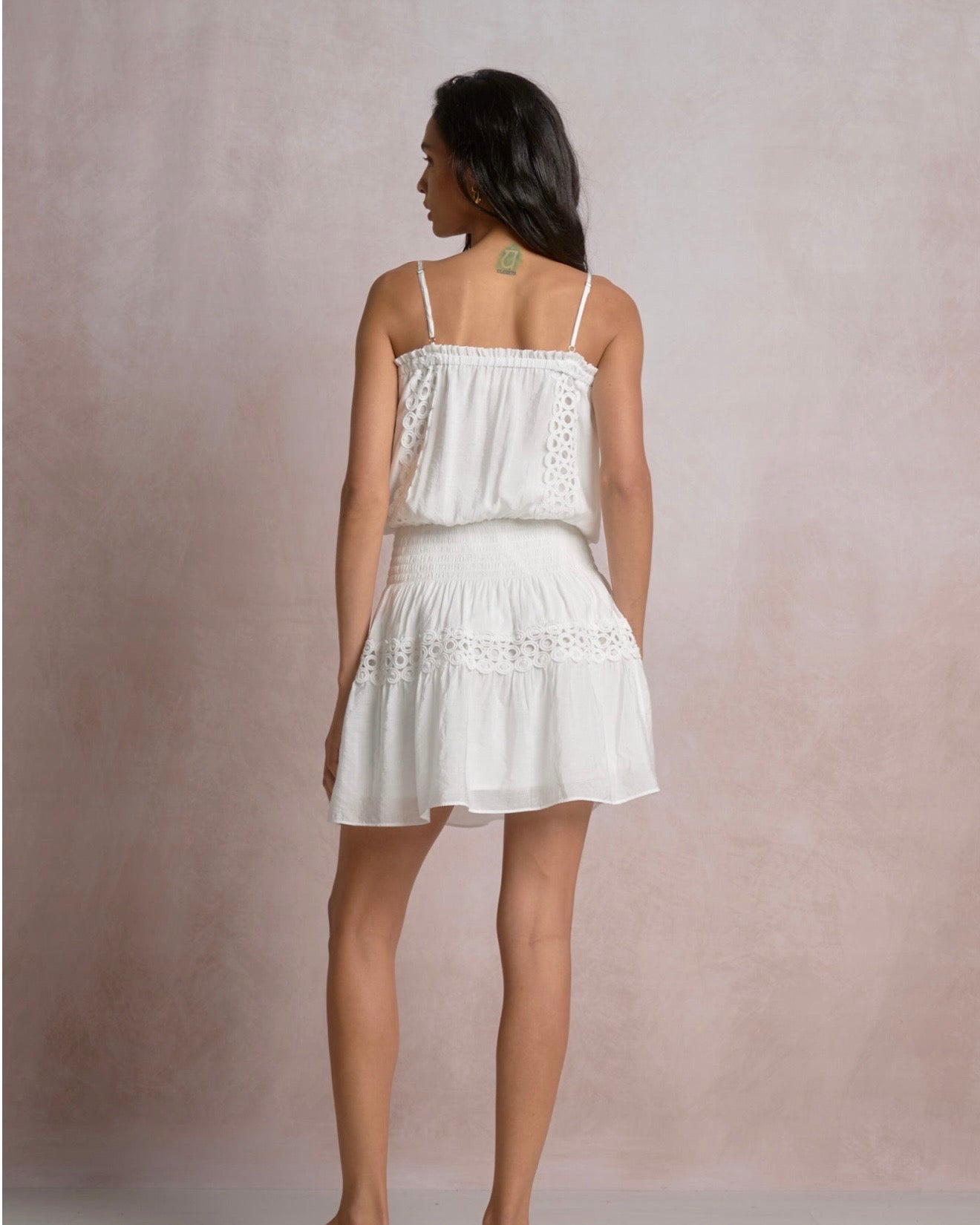 Eyelet Linen Mini Dress- White