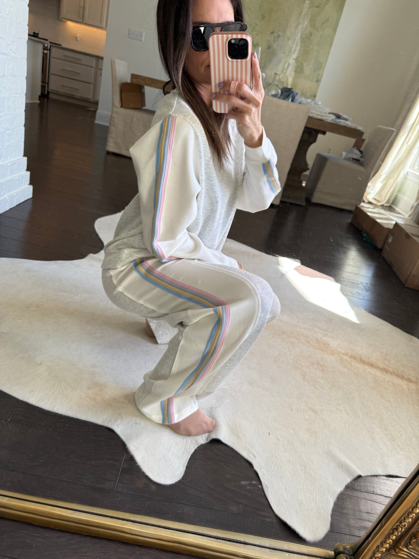 Varsity Striped Cloud Sweatshirt- Grey