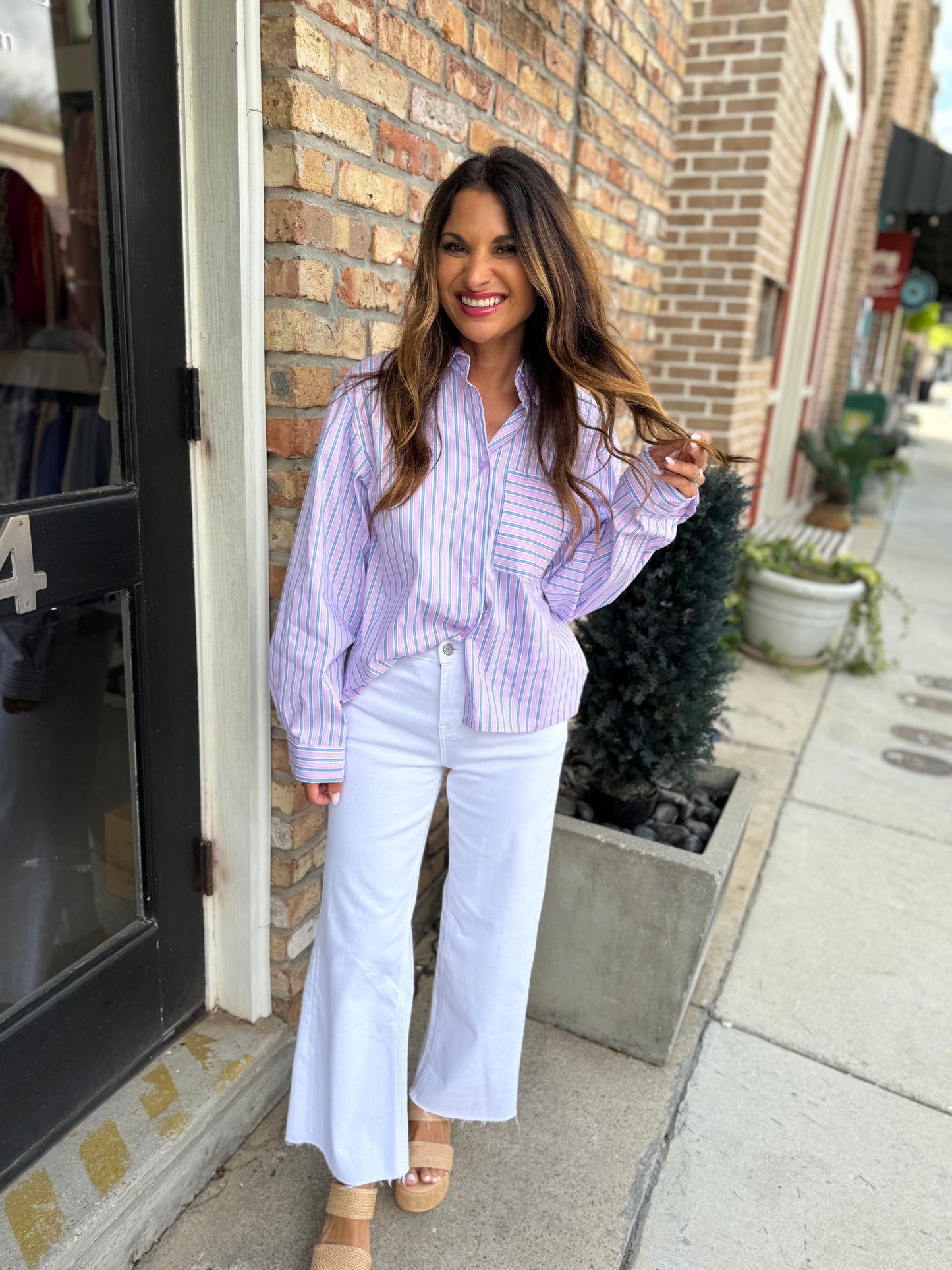 Vonn Button Down Top- Pink/Blue