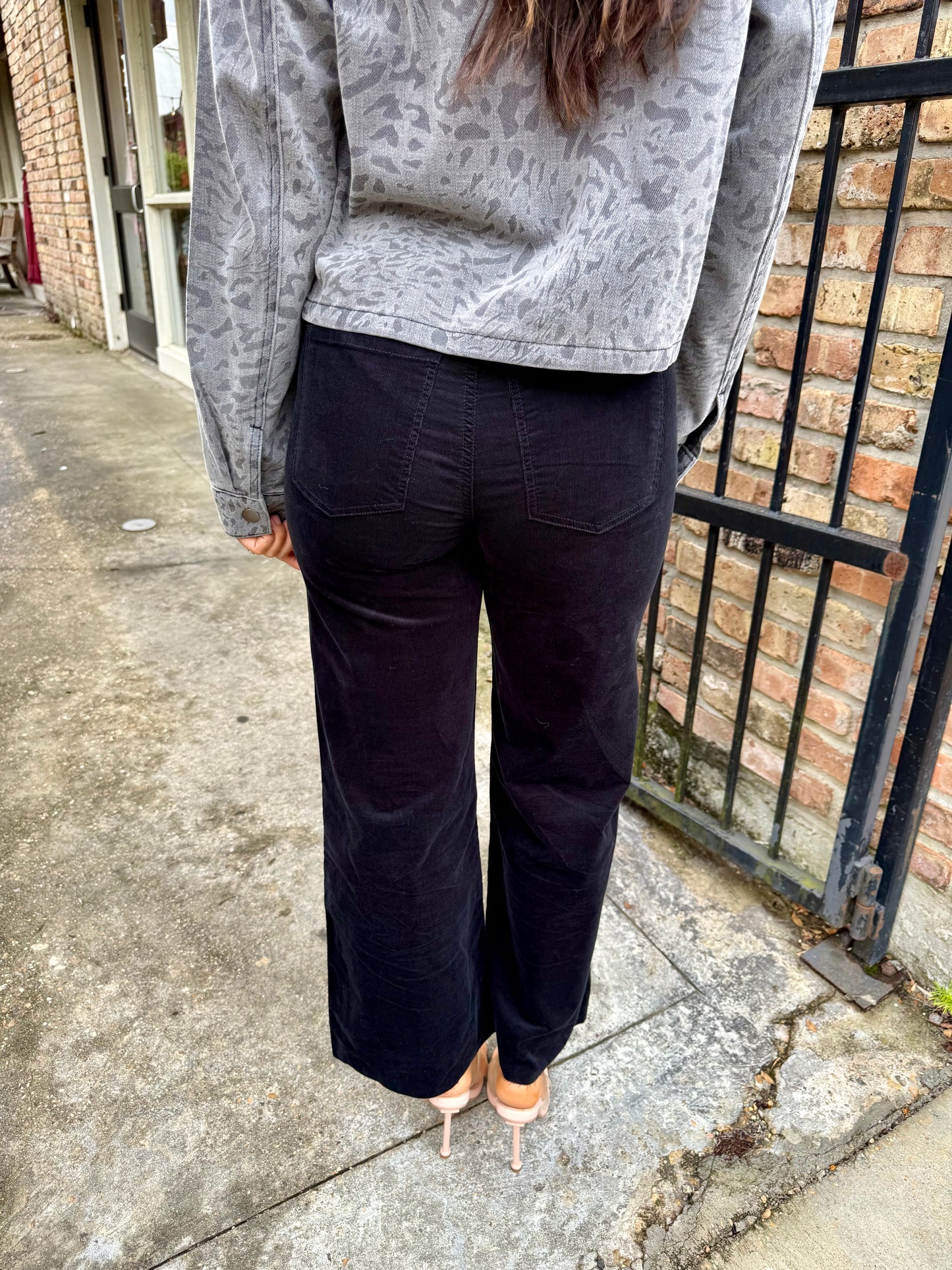 Meg (Black Corduroy) HR Wide Leg Pant