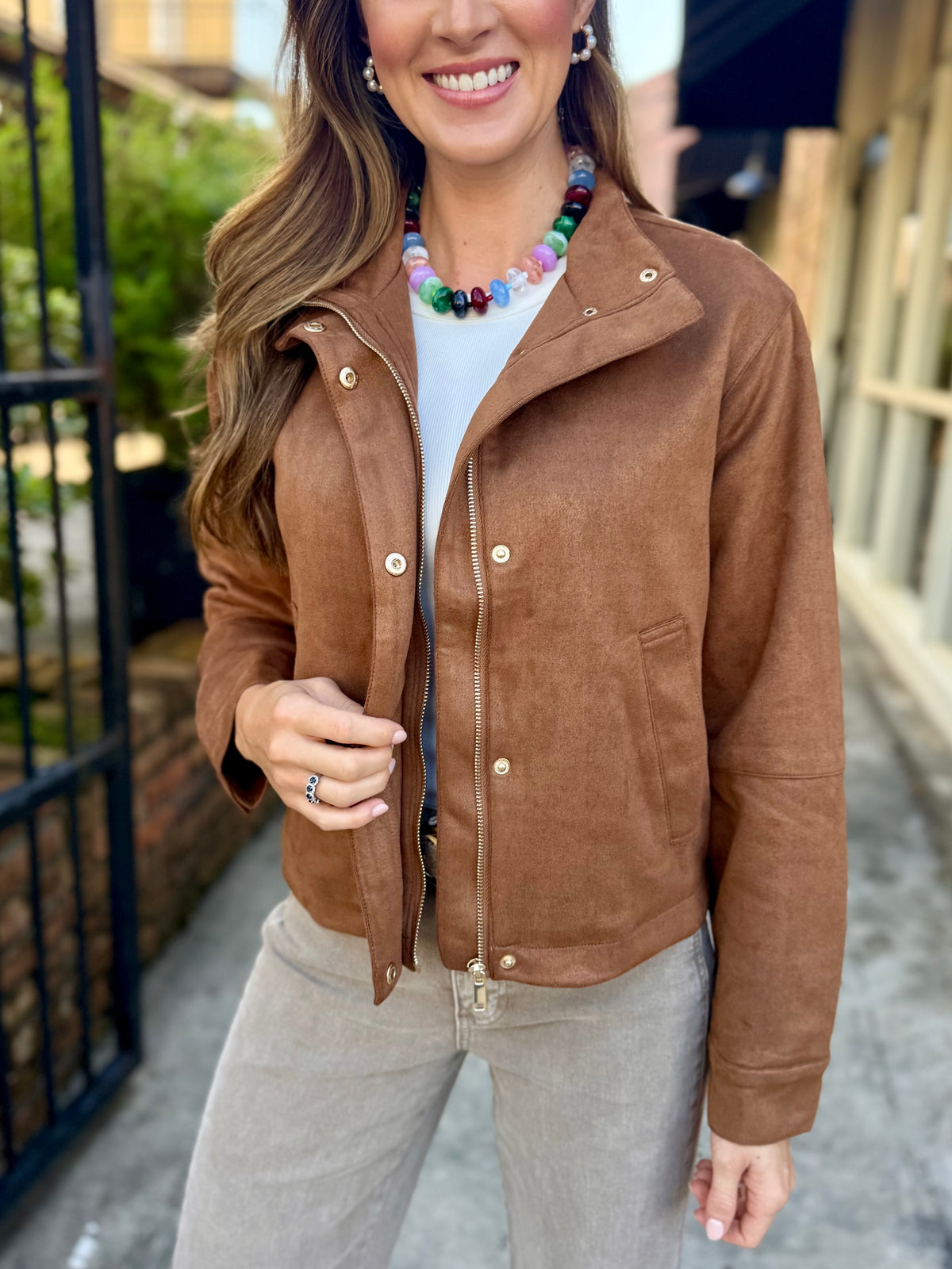 Halo Suede Snap Jacket- Camel