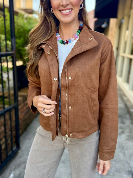 Halo Suede Snap Jacket- Camel