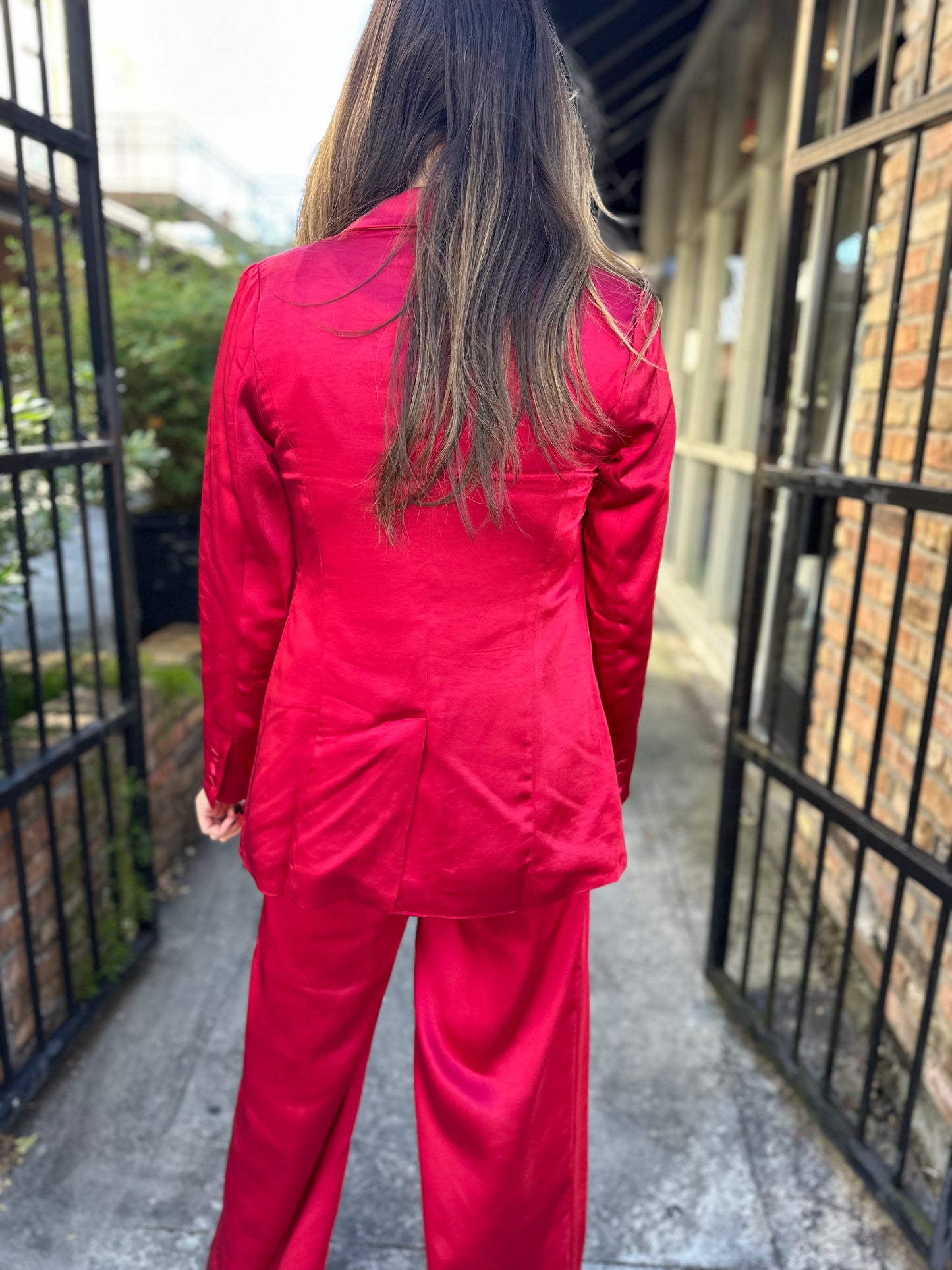 Sutton Satin Blazer- Red