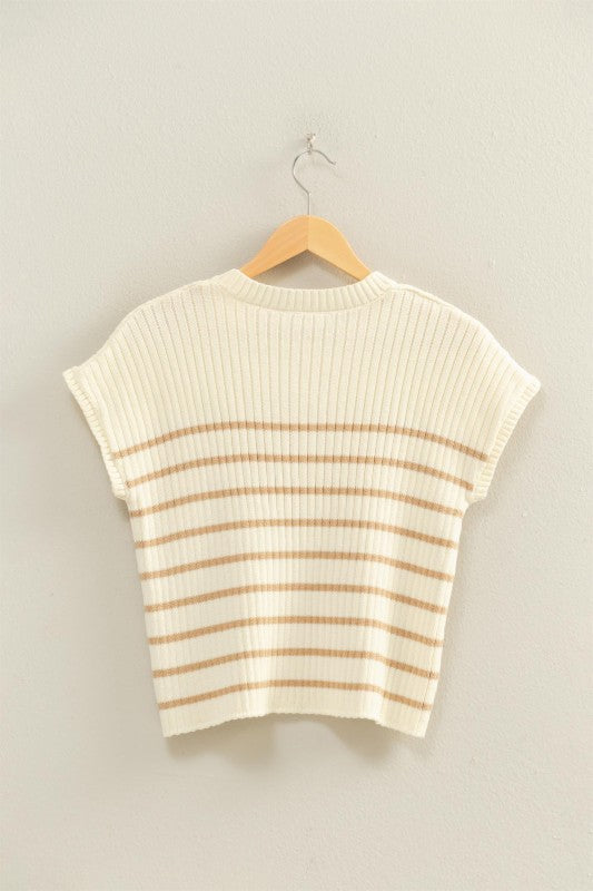 Kayla Ribbed Striped Knit Top- Taupe