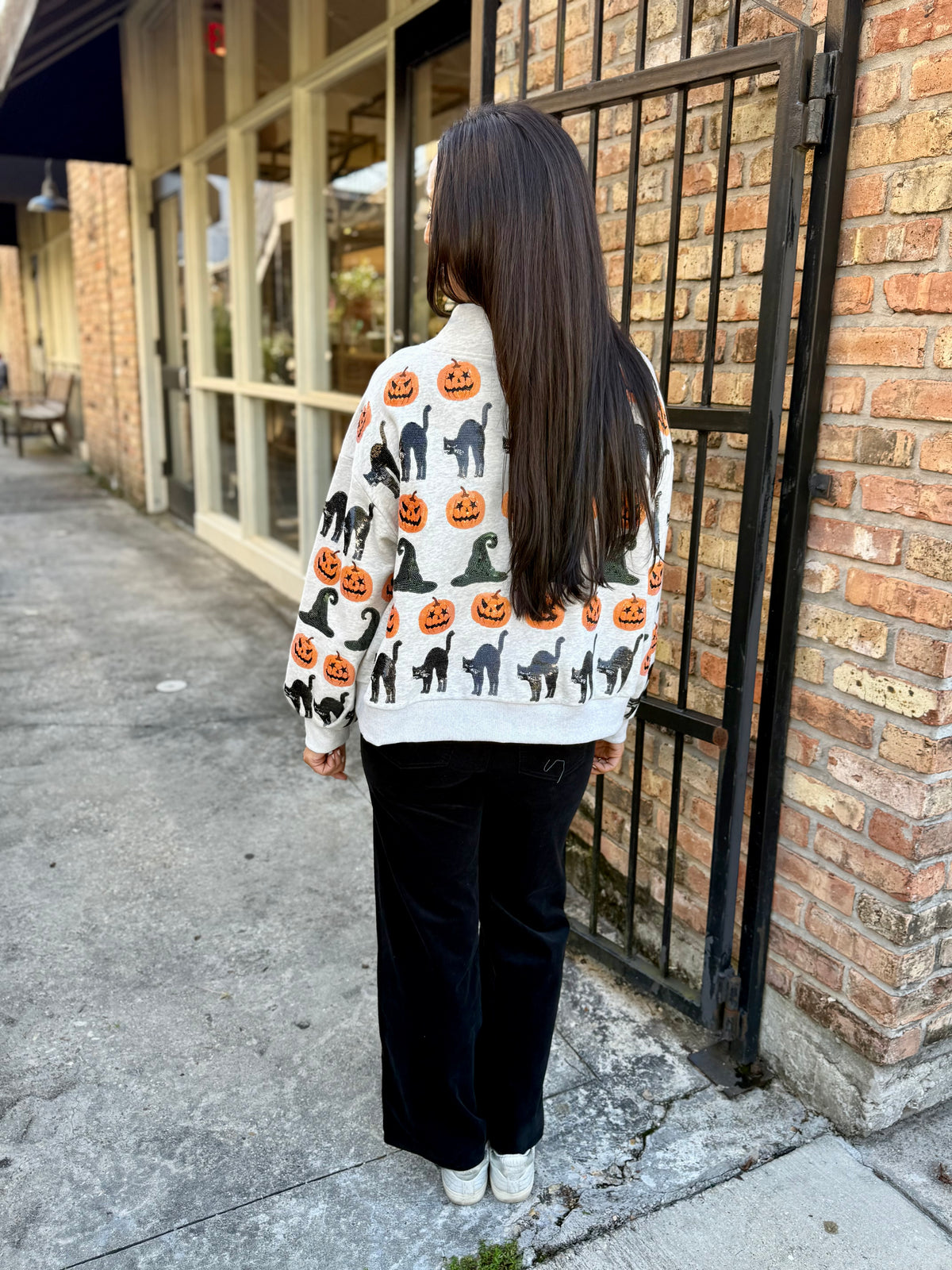 Witch Hat, Pumpkin & Cat Mockneck Sweatshirt