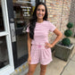 Nicole Striped Ribbed Tee- Pink/Rose