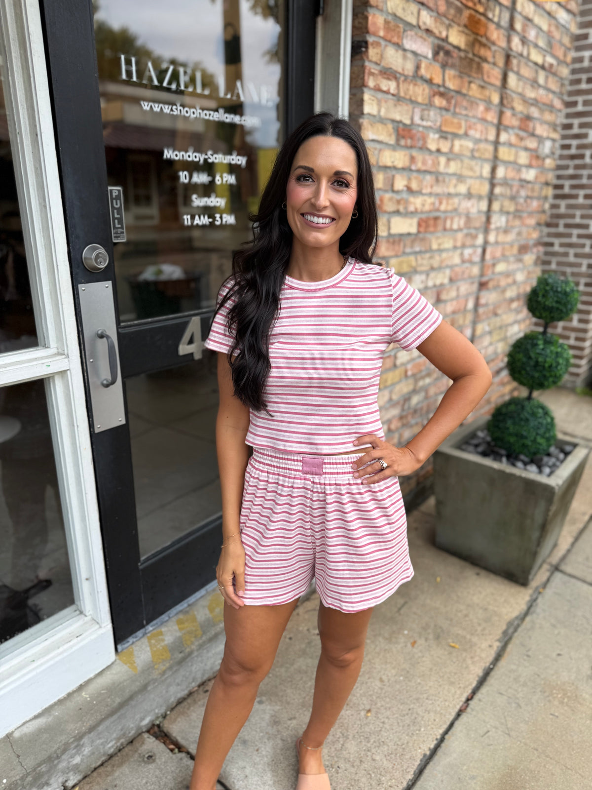 Nicole Striped Ribbed Tee- Pink/Rose