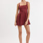 Louis Linen Square Neck Mini Dress- Brandy Brown