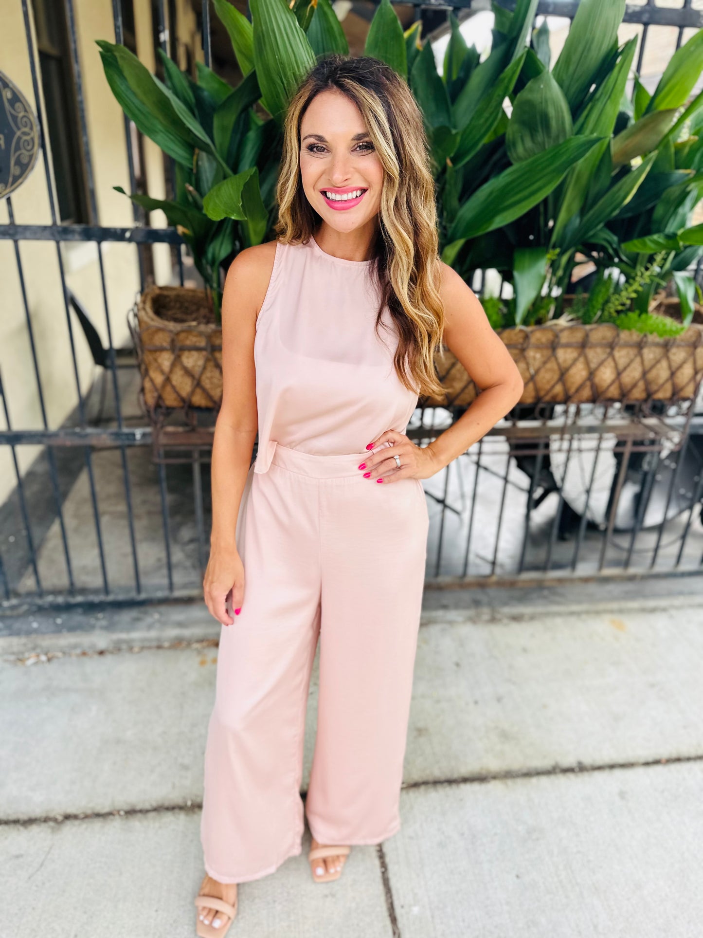 Fast Lane Wide Leg Pants- Blush