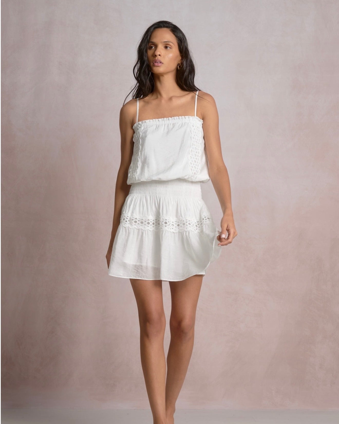 Eyelet Linen Mini Dress- White