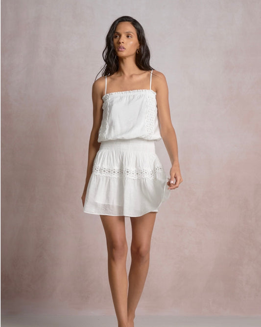 Eyelet Linen Mini Dress- White