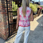 Becky Embroidery Peplum Top- Pink