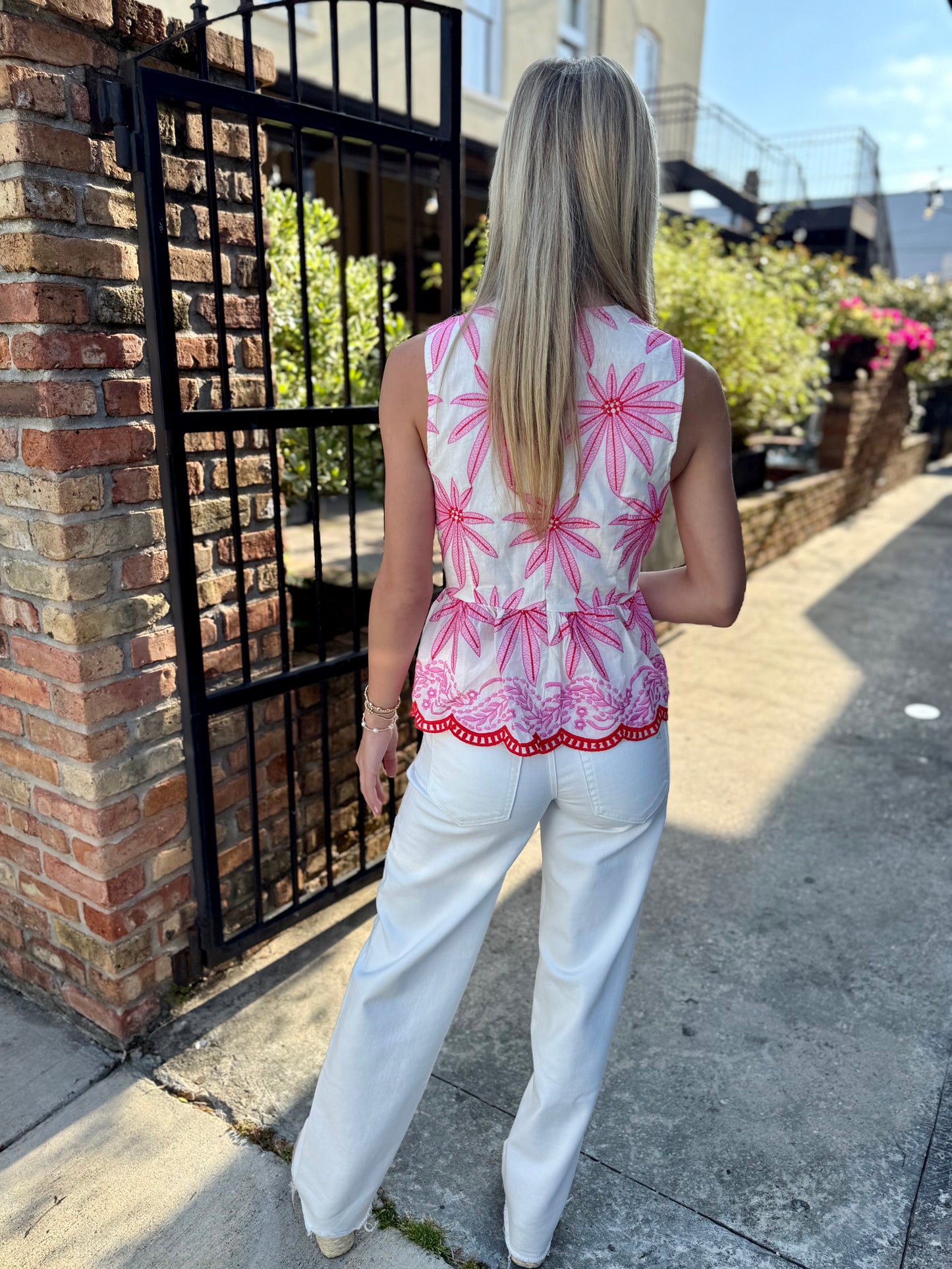 Becky Embroidery Peplum Top- Pink
