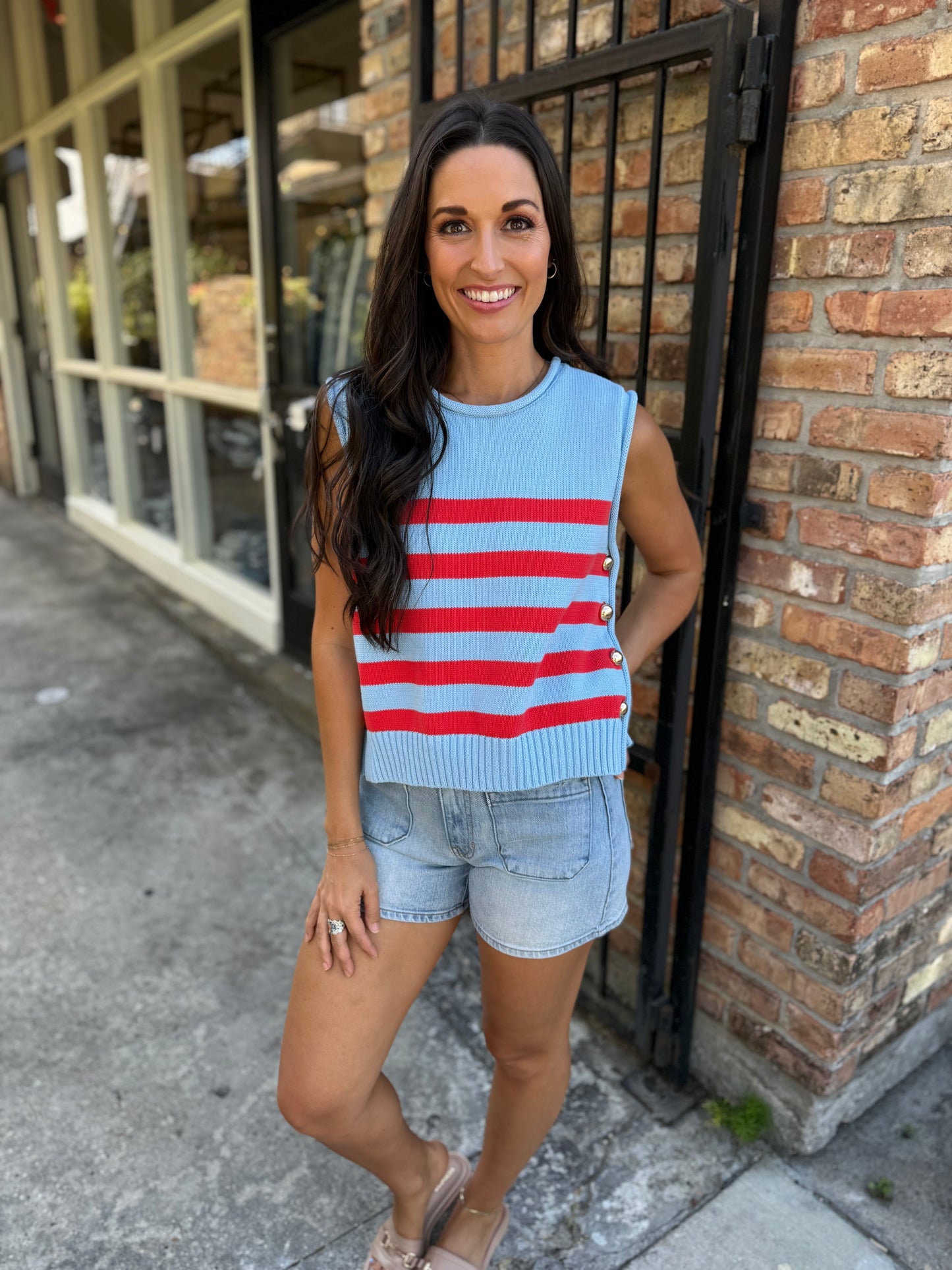 Saylor Sweater Vest Top- Blue