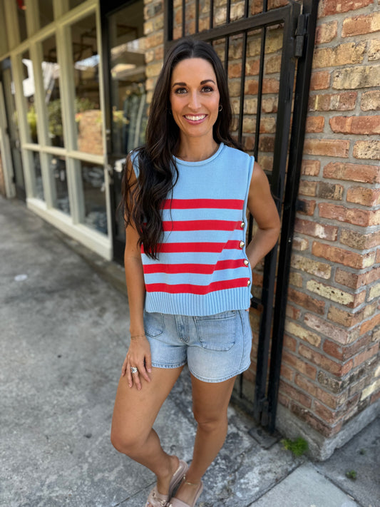 Saylor Sweater Vest Top- Blue