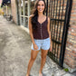 Erica Button Tank- Brown