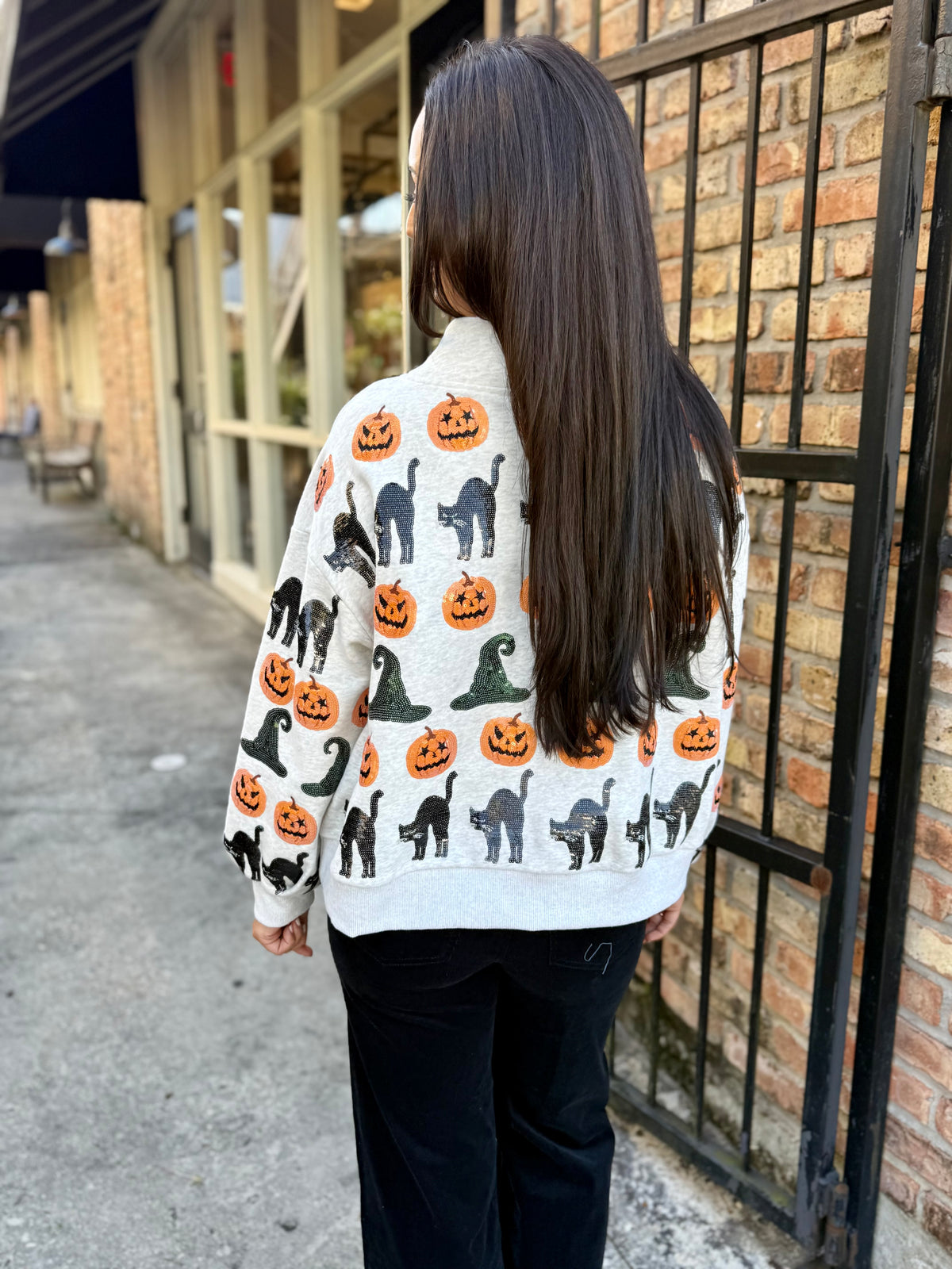 Witch Hat, Pumpkin & Cat Mockneck Sweatshirt
