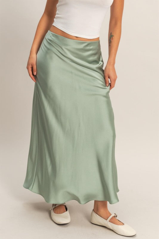 Deano Satin Maxi Skirt- Sage Green