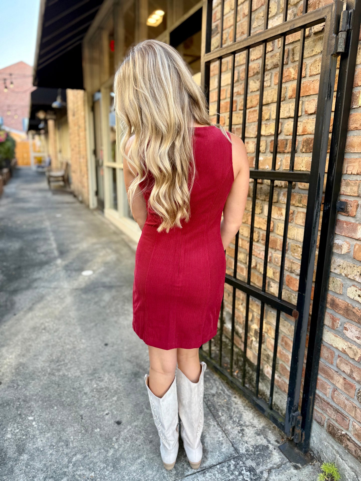 Sky Bar Corduroy Dress- Urban Red