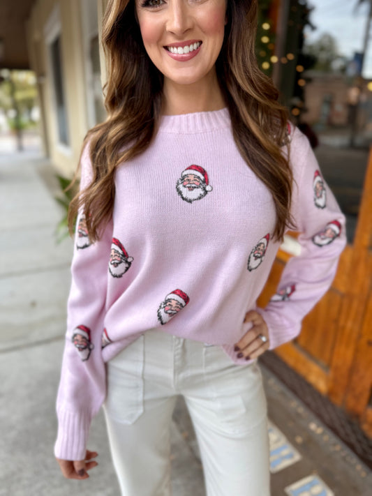 Santa Crown Sweater- Pink